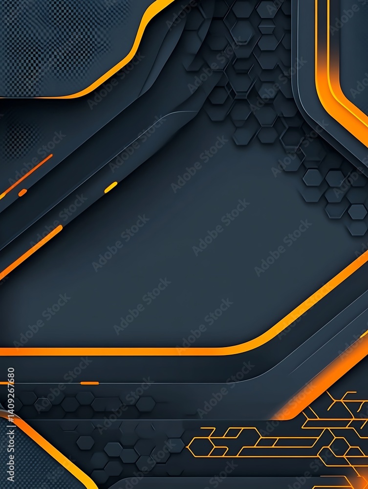 Poster geometric pattern with dark background and orange accent lines for presentations