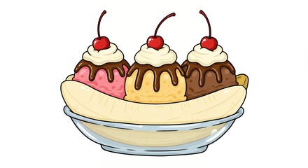 Cartoon banana split dessert illustration
