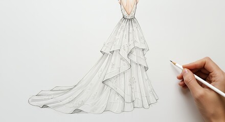 Elegant wedding dress design sketch illustration