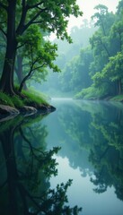 Obraz premium Softly falling rain on a serene lake, gentle, rainy day
