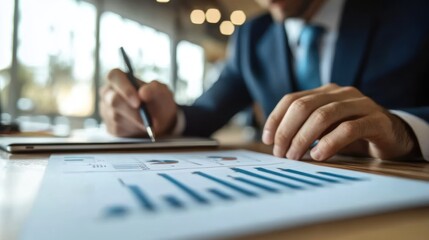 Business analyst checking stock graphs in clean workspace