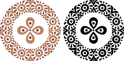 African decorative circle ornament vector illustration. Hand drawn circular ethnic art for bohemian interior design. Tribal pattern for plate, rug or other round printing design. Ring embroidery art.