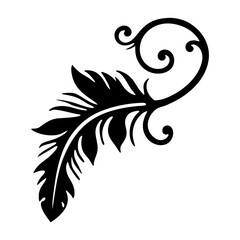 Decorative Feather Scroll Flourish Design Element in Black and White Artwork