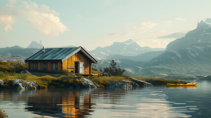 Fototapeta premium Artificial Intelligence-designed wooden house 