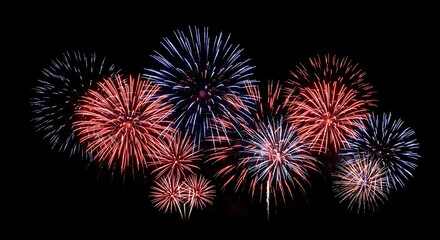Fototapeta premium Watching Fireworks Display in the Night Sky with Red and Blue Lights