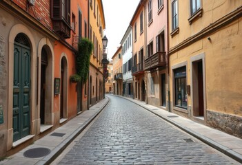 Obraz premium Cobblestone street, aged buildings, old town charm, image, lane