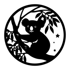 Adorable Koala Bear in Eucalyptus Tree Night Scene Circular Design