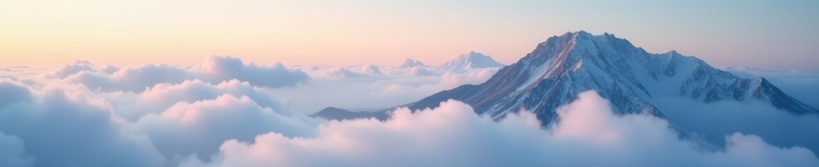 Obraz premium Serene mountain tops shrouded in soft, ethereal clouds , texture, nature