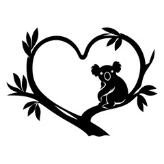 Adorable Koala Bear Sitting on Heart Shaped Tree Branch Illustration