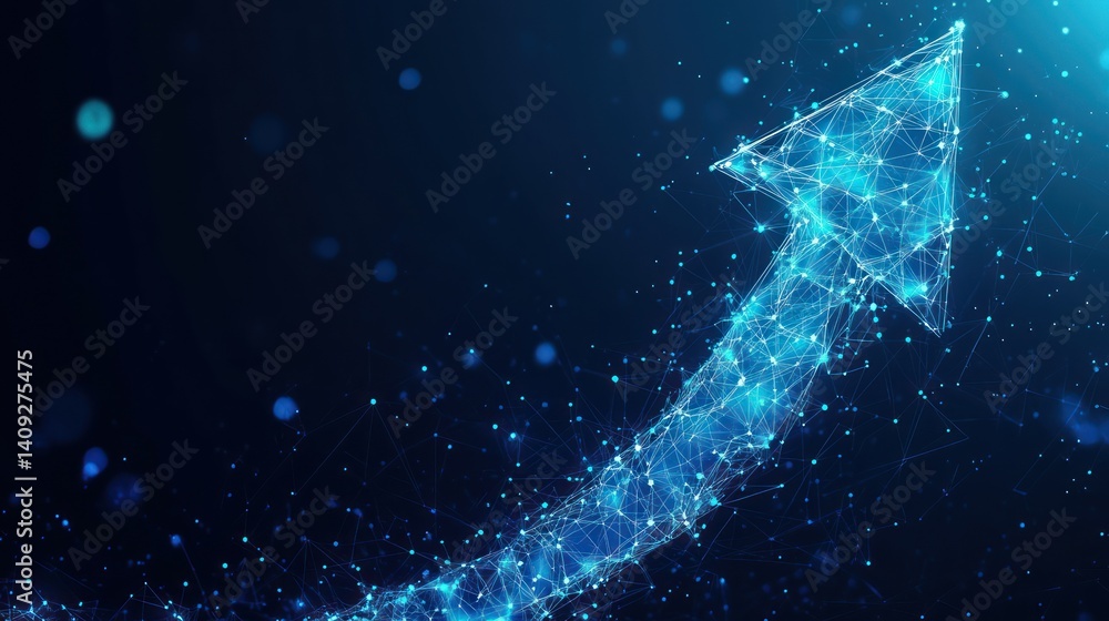 Poster technological advancement displayed through a connected arrow symbol upwards