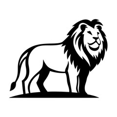 Majestic African Lion Standing Proud in Black and White Illustration