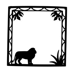 Majestic Lion in Ornate Tropical Frame Silhouette Illustration Graphic Design