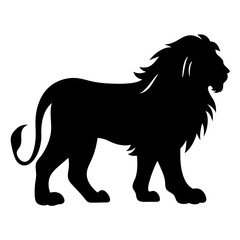 Majestic Lion Silhouette Standing Proudly Against White Background Wild Animal Vector Illustration