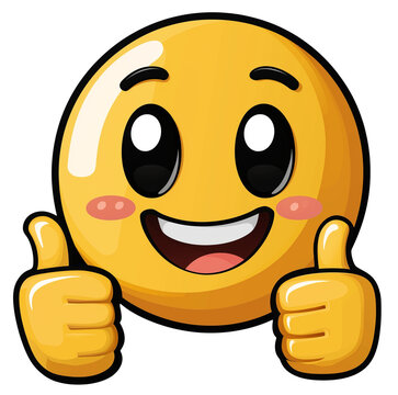 fr&ouml;hlicher Emoji Smiley freigestellt mit beiden Daumen hoch Geste. Generative Ai