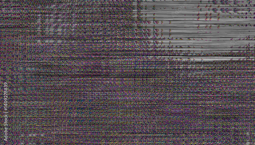Poster glitch noise static television vfx. visual video effects stripes background, crt tv screen no signal