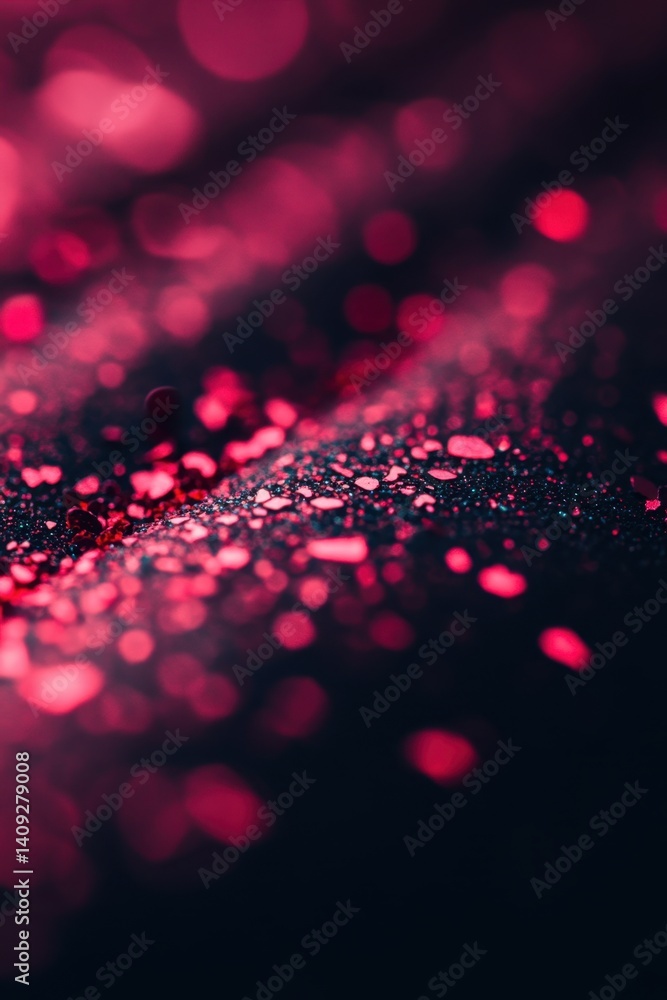 Poster abstract crimson glitter on dark surface creating a dreamy and festive atmosphere with soft focus an