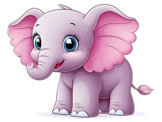 Fototapeta premium Cute Purple & Pink Baby Elephant Cartoon Character: Adorable Whimsical Art Vector for Nursery Decor