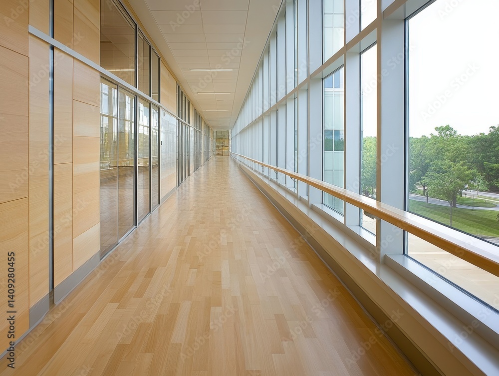 Poster modern architectural corridor: this image captures the elegance of a modern architectural corridor, 