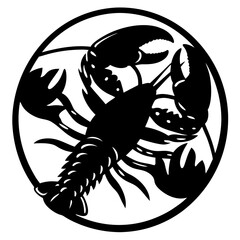 A Striking Black and White Illustration of a Lobster in a Circular Frame