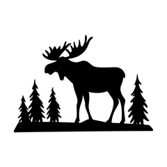 Majestic Moose Silhouette in a Winter Forest Landscape