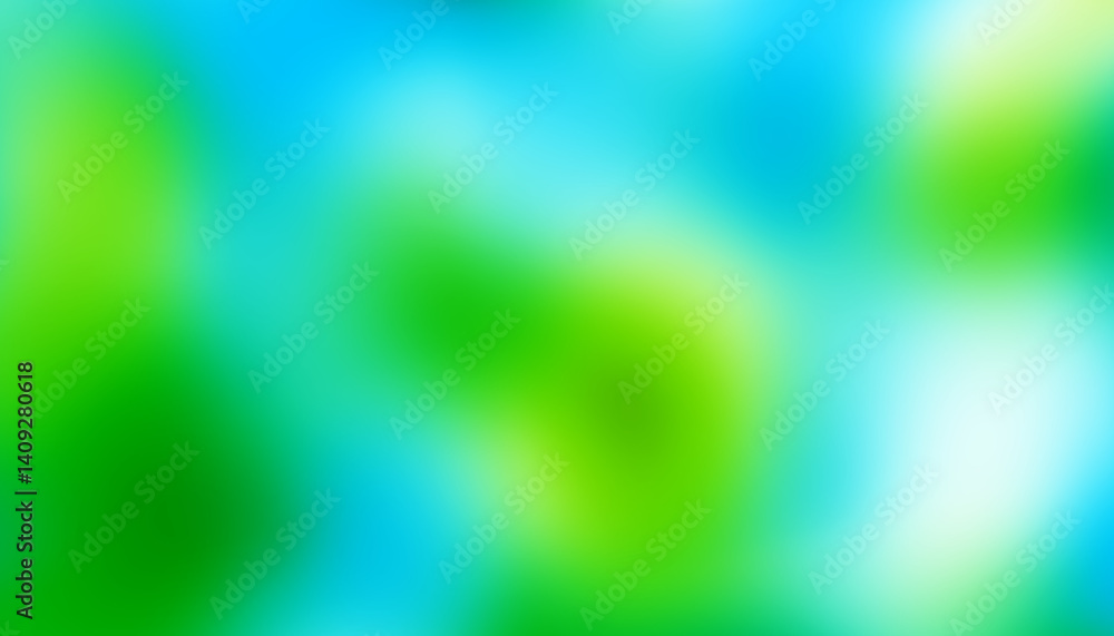 Poster world environment day concept: green and blue abstract blur spots background with bokeh effect and t
