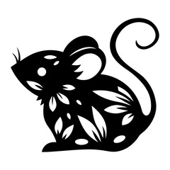 Elegant Black and White Floral Mouse Design Illustration Perfect for Chinese Zodiac Year of the Rat