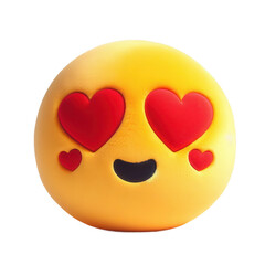 Cute 3D heart-eyes emoji plush with big red hearts for eyes, smiling mouth, and soft round body. Fluffy and fun, perfect for expressing love and admiration. White background.
