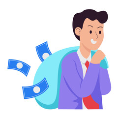 vector illustration of a man carrying a bag full of money on his shoulder