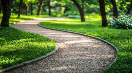 Obraz premium winding gravel path through lush green park