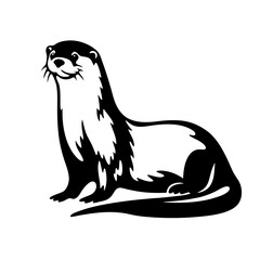 A Black and White Illustration of a Sitting Otter