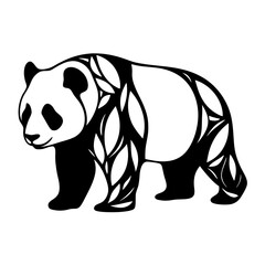 Elegant Black and White Panda Bear Illustration with Leaf Pattern Design