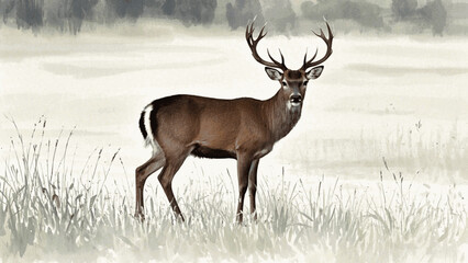 Silent solitude deer isolated watercolor vector illustration svg