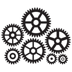 Mechanical sprocket gears sets, small, medium and large, types, Vector Black silhouettes. Isolated illustration. with white background