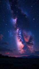 Obraz premium A vast starry night sky with a distant galaxy in the background, cosmic, universe, night