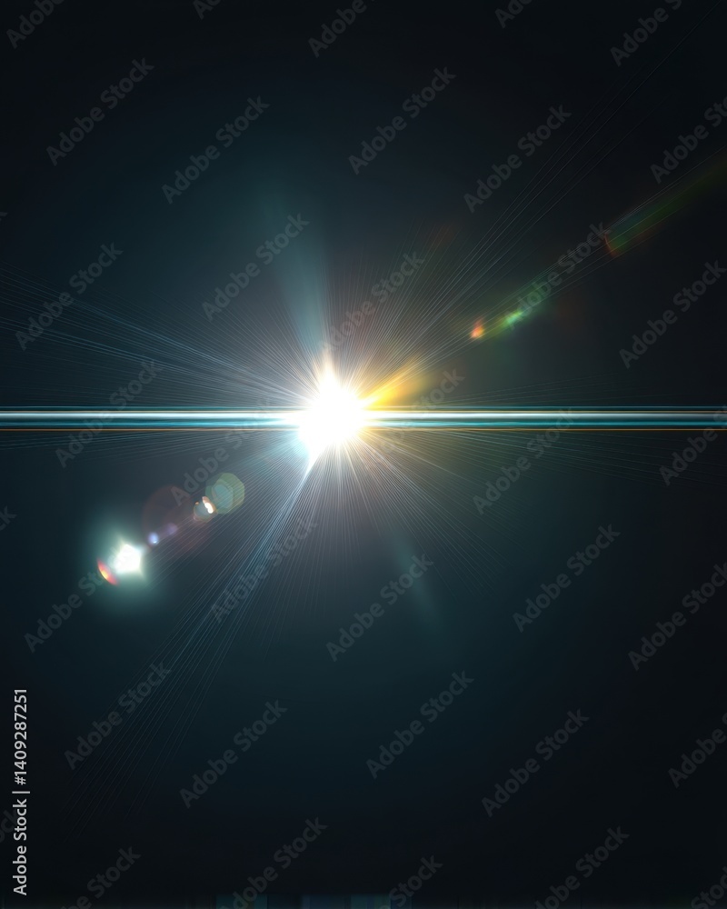 Aufkleber radiant lens flare on dark backdrop creating a dynamic visual effect for artistic compositions and g