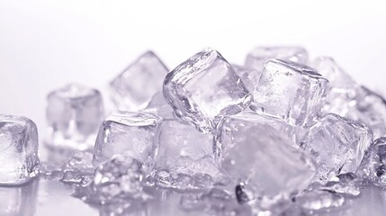 Abstract artistic arrangement of ice cubes creating a geometric frozen effect emphasizing clarity on a white background