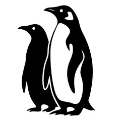 Obraz premium Two Adorable Penguins Standing Together in a Simple Black and White Illustration