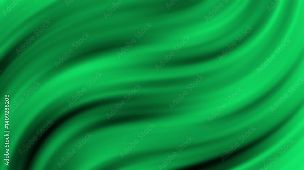 Poster a flowing abstract design featuring vibrant green hues and dynamic curves, creating a sense of motio