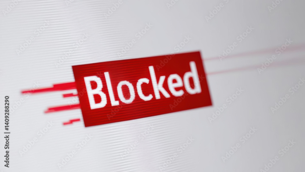 Poster blocked message appears on digital screen with clean background, symbolizing restrictions and barrie