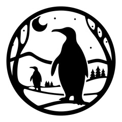 Majestic Penguins in a Winter Night Landscape Silhouette Art