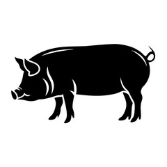 Silhouette of a Domestic Pig Farm Animal Black and White Illustration