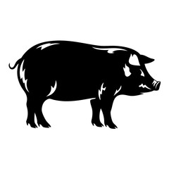Black and White Silhouette of a Pig Farm Animal Livestock