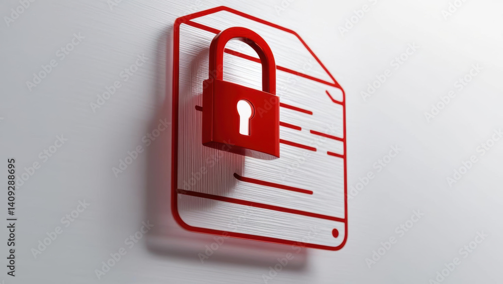 Poster secure document with red padlock symbolizing protection and confidentiality. this represents concept