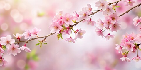 Obraz premium delicate pink flowers falling gently from a tree branch isolated on white background with soft focus effect, tree, foliage, tree