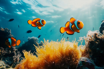 Fototapeta premium Generative AI image of vibrant marine life in colorful coral reef underwater vortex