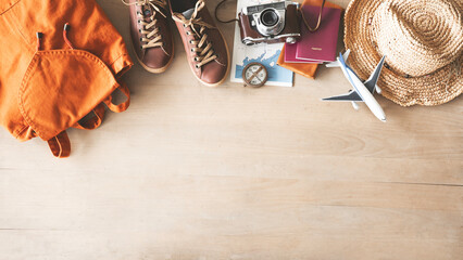 Travel concept on wooden background