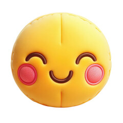 Soft 3D smiling face emoji plush with closed eyes, gentle smile, and fuzzy round body. Warm and sweet, great for expressing happiness and comfort. White background.