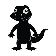 Cute Smiling Black Lizard Silhouette Cartoon Illustration