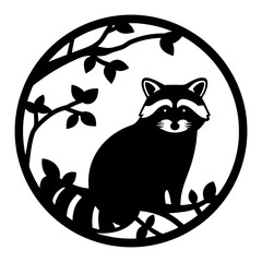 Adorable Raccoon Sitting on a Tree Branch in a Circular Frame Nature Illustration