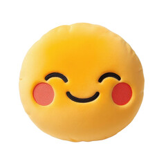 Fototapeta premium Soft 3D smiling face emoji plush with closed eyes, gentle smile, and fuzzy round body. Warm and sweet, great for expressing happiness and comfort. White background.